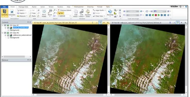 Ilustración 7. Mejoramiento espacial de imagen Landsat 8 Oli, al lado izquierdo imagen sin filtro y al  lado derecho imagen con filtro.