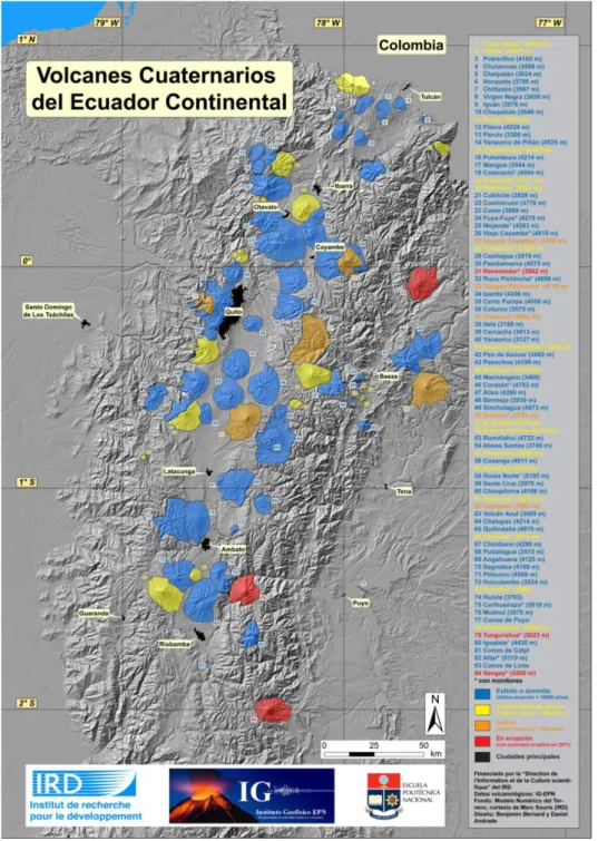 Figura  2-2  Mapa  de  ubicación  de  los  volcanes  cuaternarios  del  Ecuador  Continental