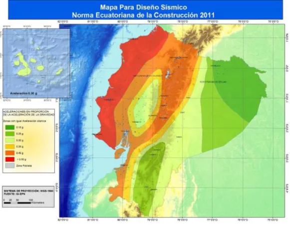 Figura No. 3  Ecuador, zonas sísmicas para propósitos de diseño y valor del  factor de zona Z 