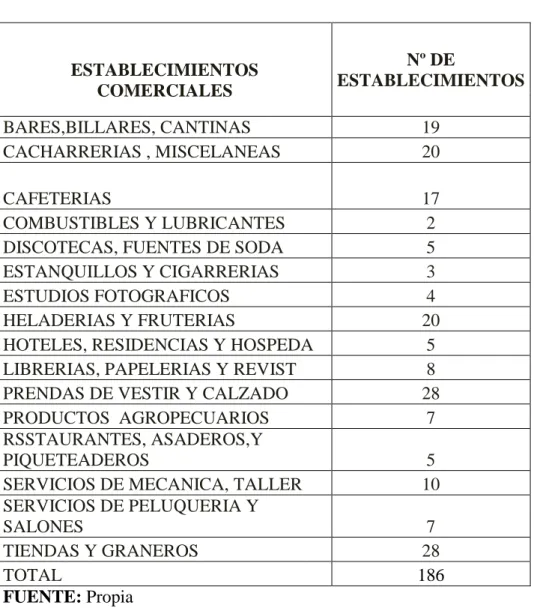 TABLA Nº 6. Nº De Establecimientos Comerciales. 