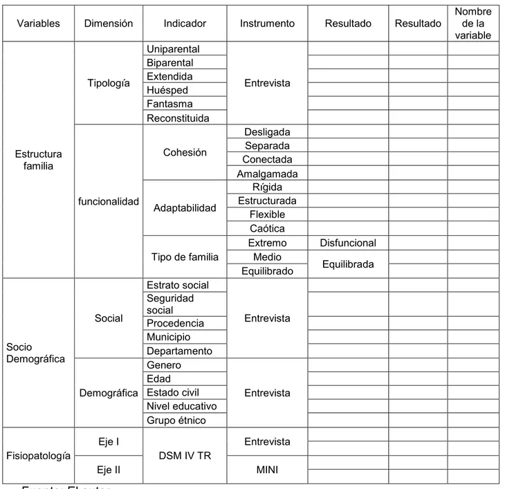 Tabla 7. Operacionalización de las Variables 