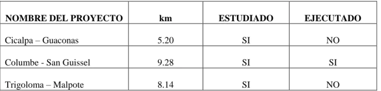 Tabla 3: Caminos vecinales según el programa del BID, PIRT, MOP 2000-2005. 