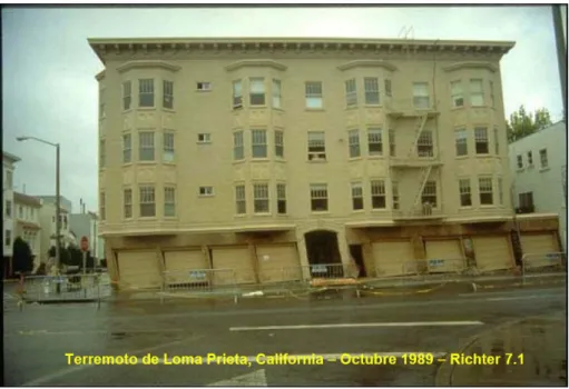 Figura 6. Falla en planta baja por piso suave  FUENTE. Terremoto de Loma Prieta, California – Octubre 1989 
