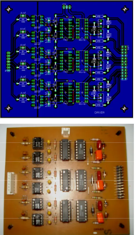 Figura 2.4: Diseño del circuito impreso y la tarjeta definitiva del driver. 