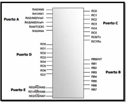 Figura 3.5: Distribución de los puertos PIC16F877 [14]