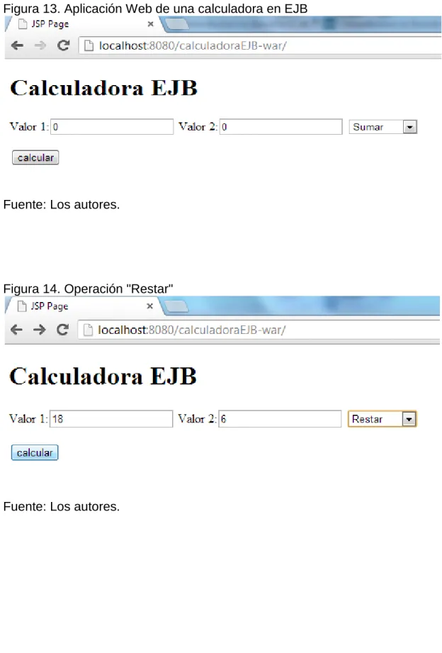 Figura 13. Aplicación Web de una calculadora en EJB 