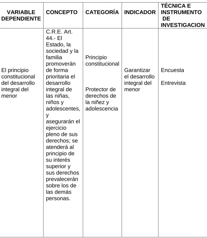 CUADRO N°  2 El principio constitucional del desarrollo integral del menor. 
