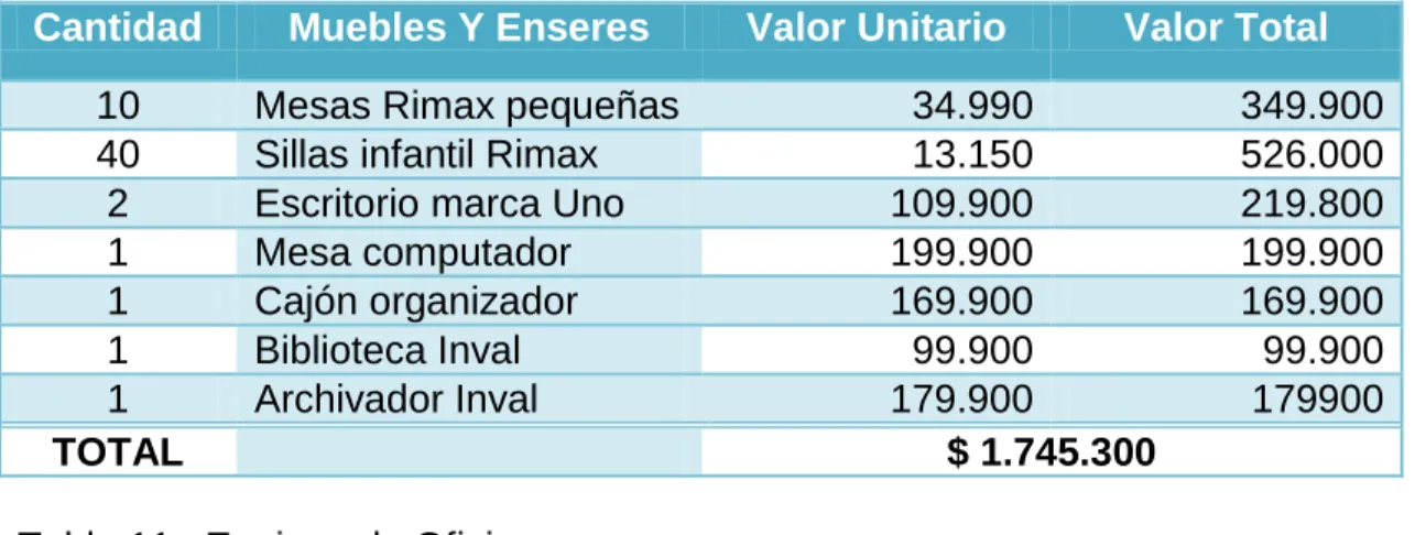 Tabla 10.  Muebles y Enseres 