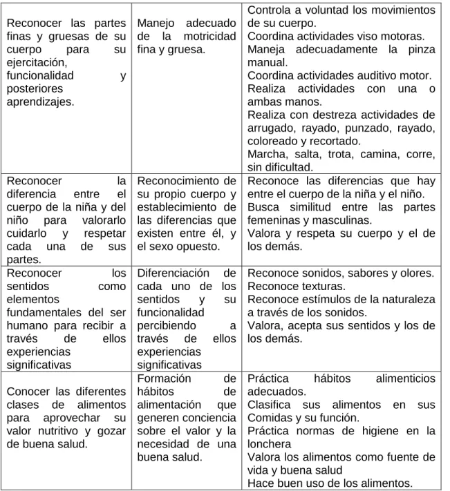 Cuadro 9.  Criterios de evaluación dimensión corporal 