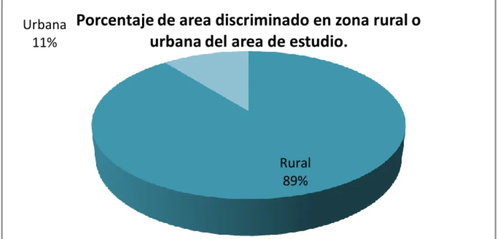 Gráfico 1. Porcentaje de área discriminado en zona rural o urbana del área de estudio