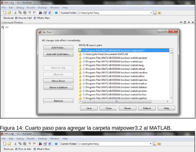Figura 13: Tercer paso para agregar la carpeta matpower3.2 al MATLAB. 