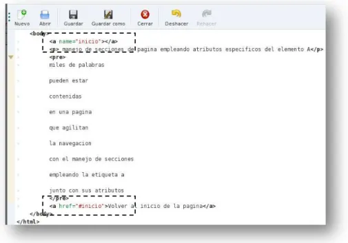 Figura 1.40 Inserción de secciones en un documento HTML. 
