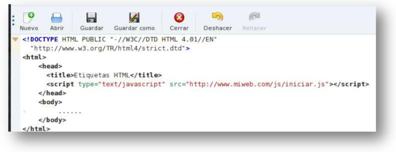 Figura 1.44 Ejemplo de inserción de JavaScript en un documento HTML. 
