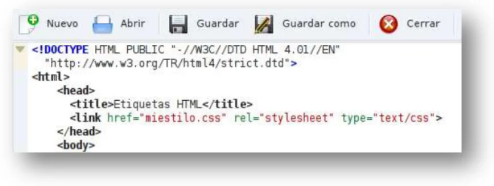Figura 1.45 Ejemplo de inserción de una hoja de estilo en un documento HTML. 