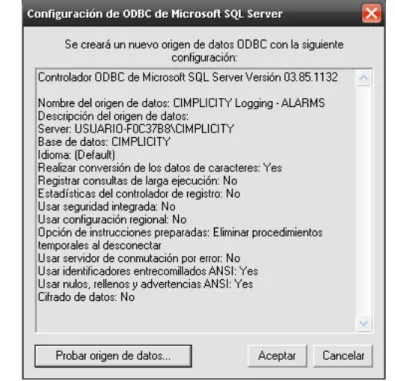 Figura 3.15  Prueba de la Configuración del Servidor en el SQL 
