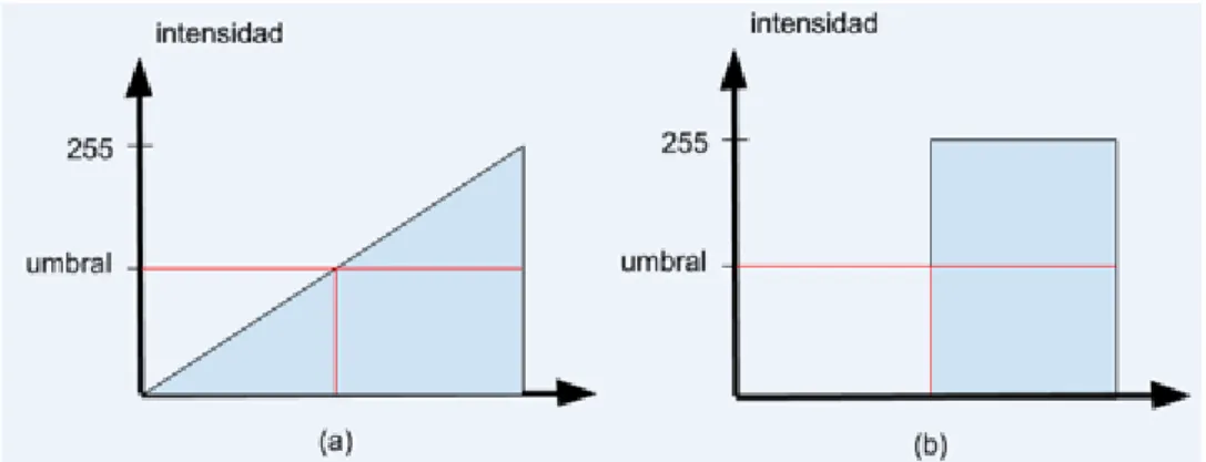 Figura 4. a) Imagen antes de aplicar umbral por histéresis, b) Umbral por histéresis  aplicado.