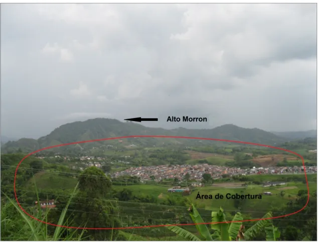 Figura 16. Vista desde el Cerro Canceles hacia el alto Morrón y el área de  cobertura de la red 