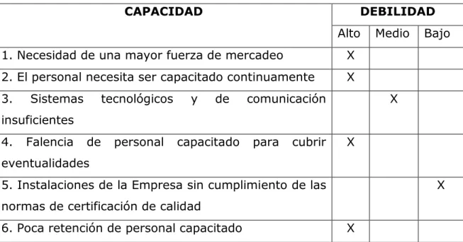 Tabla No. 6 Análisis Interno Debilidades 