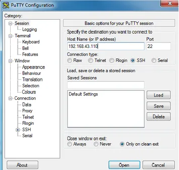 Figura 11: Conexión SSH mediante el software PuTTY 