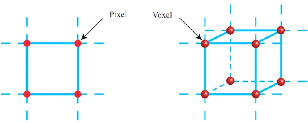 Figura 2.3: Representación de un píxel vs vóxel [12].