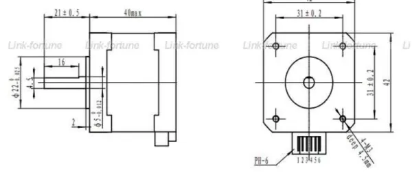 Figura 4. Planos del motor paso a paso 