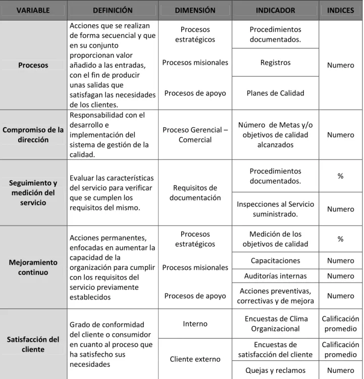 Tabla 3. Variables de la Investigación. 