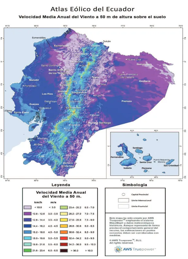 Figura 1.1: Atlas Eólico del Ecuador [4]. 
