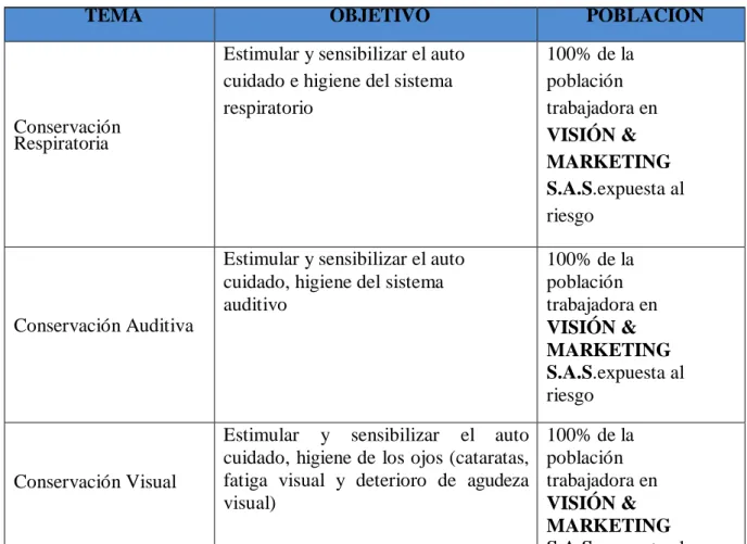 Tabla 3: Programa capacitación de Medicina Preventiva y del Trabajo. 