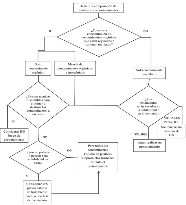 Figura 1.3. Árbol de decisiones sobre el estudio de viabilidad de tratamiento del residuo  mediante E/S