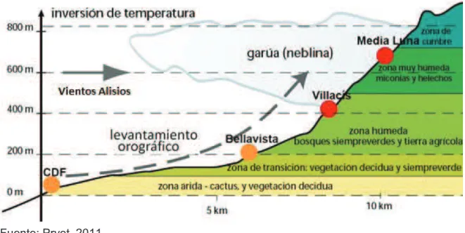 FIGURA 2.11 Clasificación de las zonas climáticas y vegetativas en la isla Santa  Cruz
