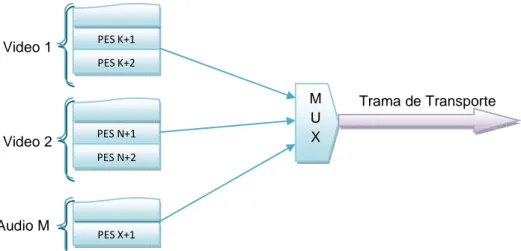 Figura 2.5 Proceso de multiplexación de paquetes en la Trama de Transporte