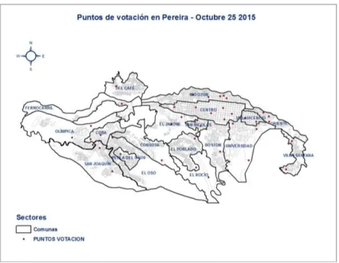 Ilustración 5 Localización geográfica de los lugares de votación en la ciudad de Pereira