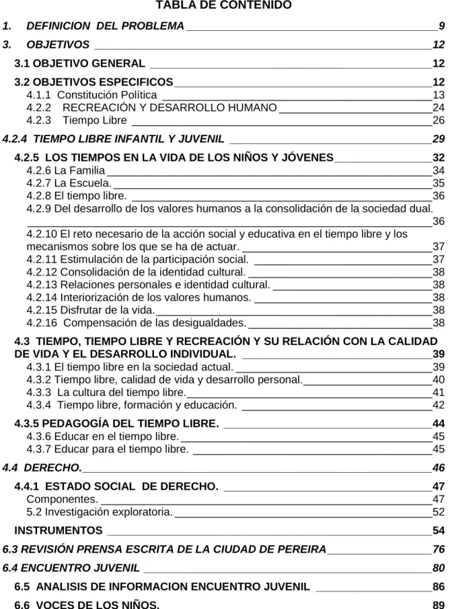 TABLA DE CONTENIDO