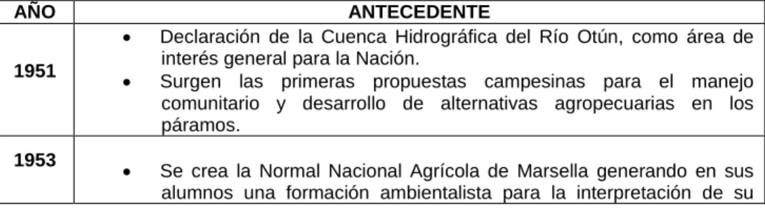 Tabla 3. Antecedentes de la Educación Ambiental en Risaralda.