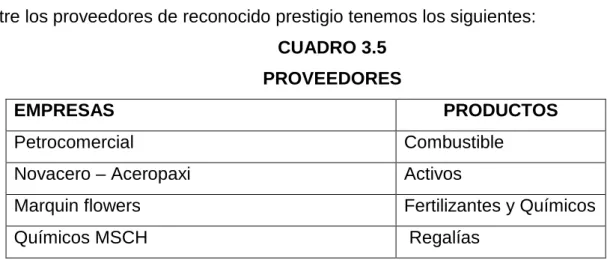 CUADRO 3.5   PROVEEDORES 