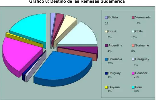 Gráfico 8: Destino de las Remesas Sudamérica 