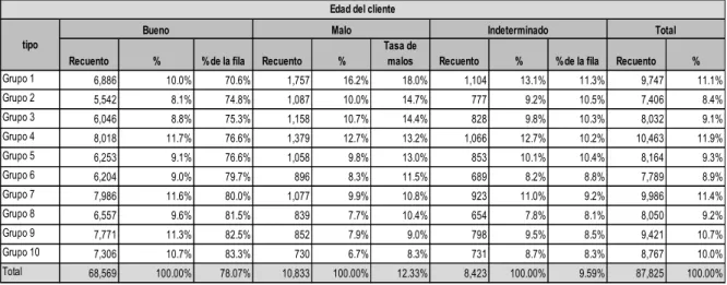 Tabla 17. Análisis univariado-edad del cliente 