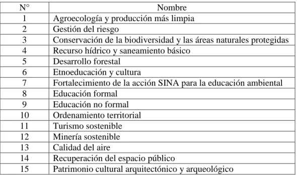 Tabla N°8. Áreas programáticas. 