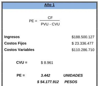 Tabla 1  Punto de Equilibrio 