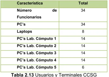 Tabla 2.13 Usuarios y Terminales CCSG 