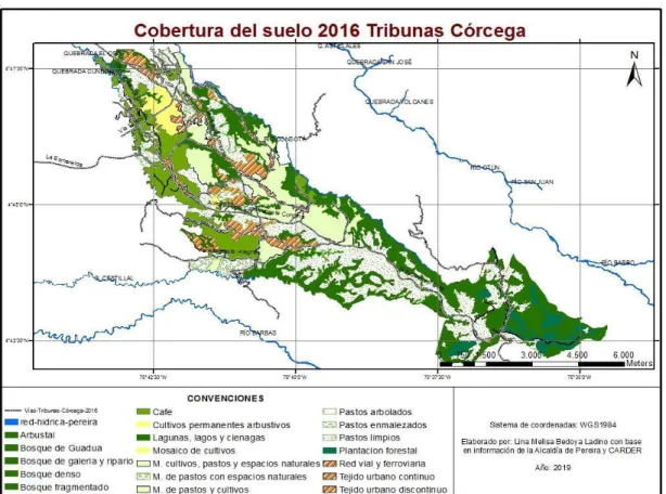 Ilustración 11. Cobertura de uso suelo hasta el 2016 en Tribunas Córcega. 