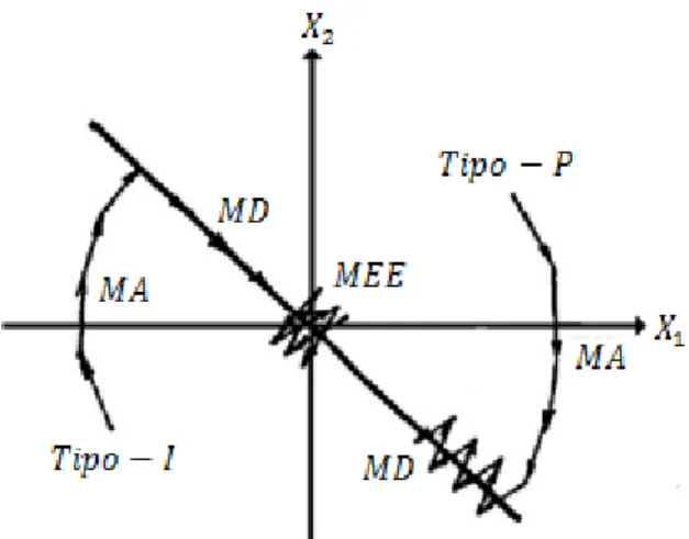Figura 2.4. Trayectorias de un sistema de control de estructura variable discreto (tomado  de [5]) 