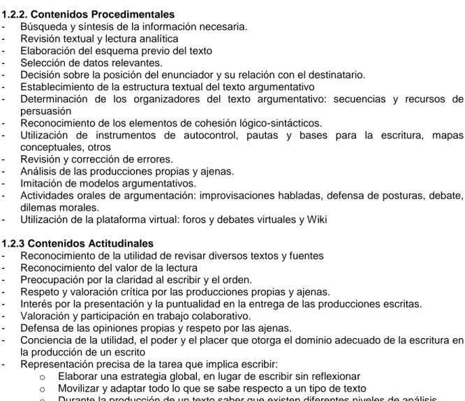 Cuadro 9. Fase de preparación. Contenidos de la Secuencia didáctica para la enseñanza  y aprendizaje de la argumentación