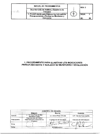 MANUAL DE PROCEDIMIENTOS 1. PROCEDIMIENTO PARA ELABORAR LOS INDICADORES ...