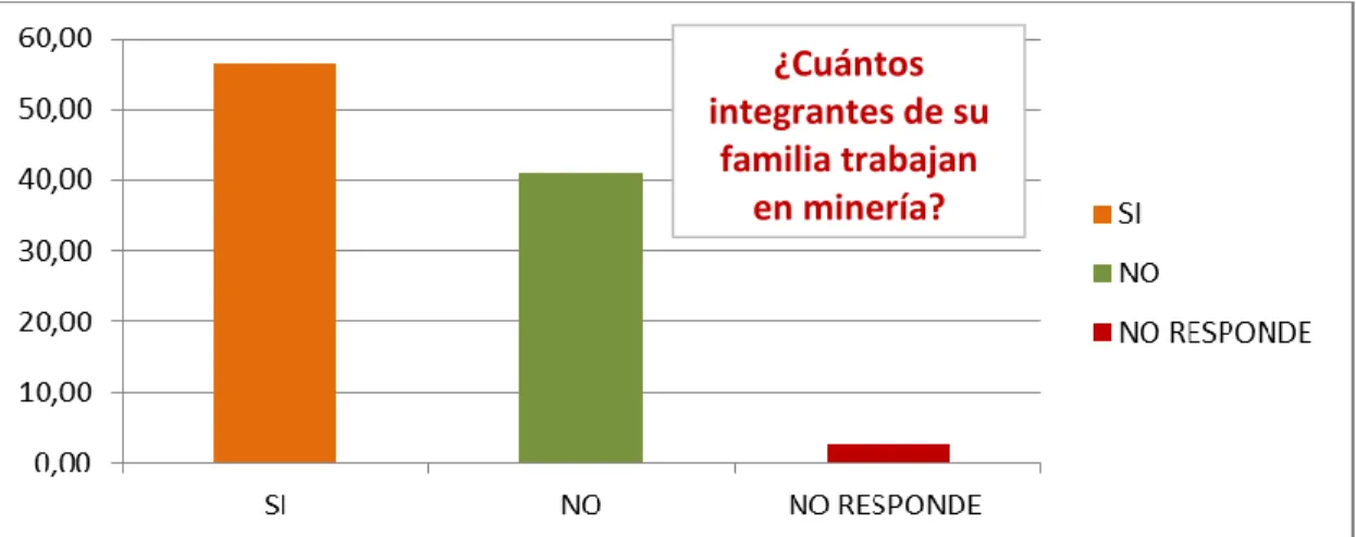 Gráfico 5. Porcentaje de personas mineras; cabe aclarar que el 41,03% contestaron que no  trabajaban en minería y sus familiares tampoco