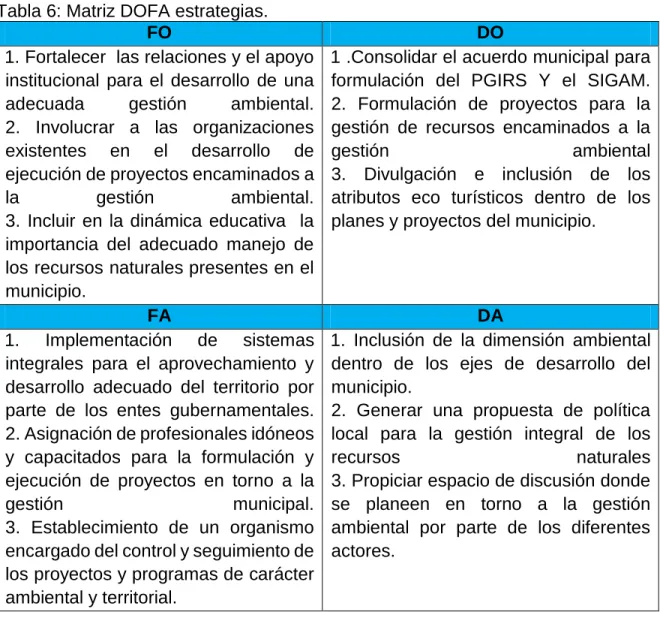 Tabla 6: Matriz DOFA estrategias. 