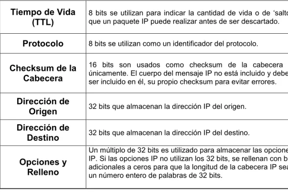 Tabla 1-4. Estructura del Paquete IP. 
