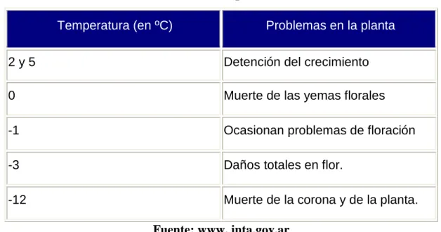 Tabla 2 - Temperatura 