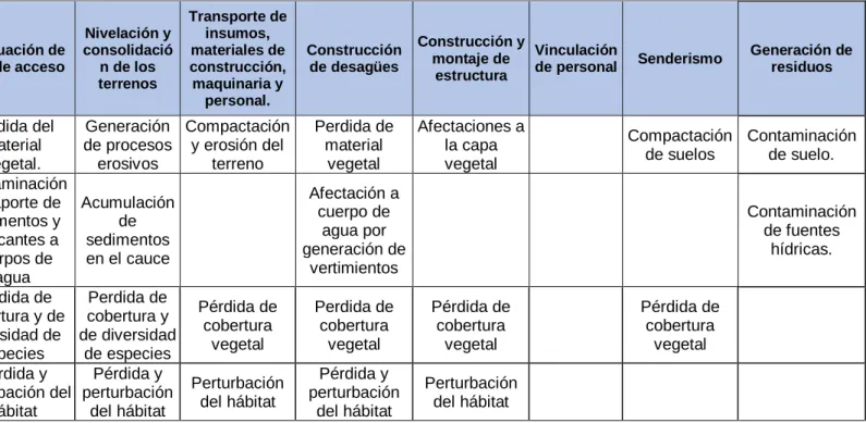 Tabla 16. Matriz de causa-efecto  