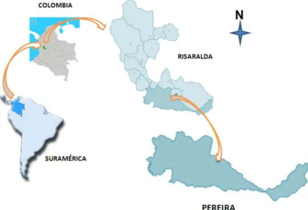 Figura 1: Ubicación de Pereira desde el contexto Suramericano. 